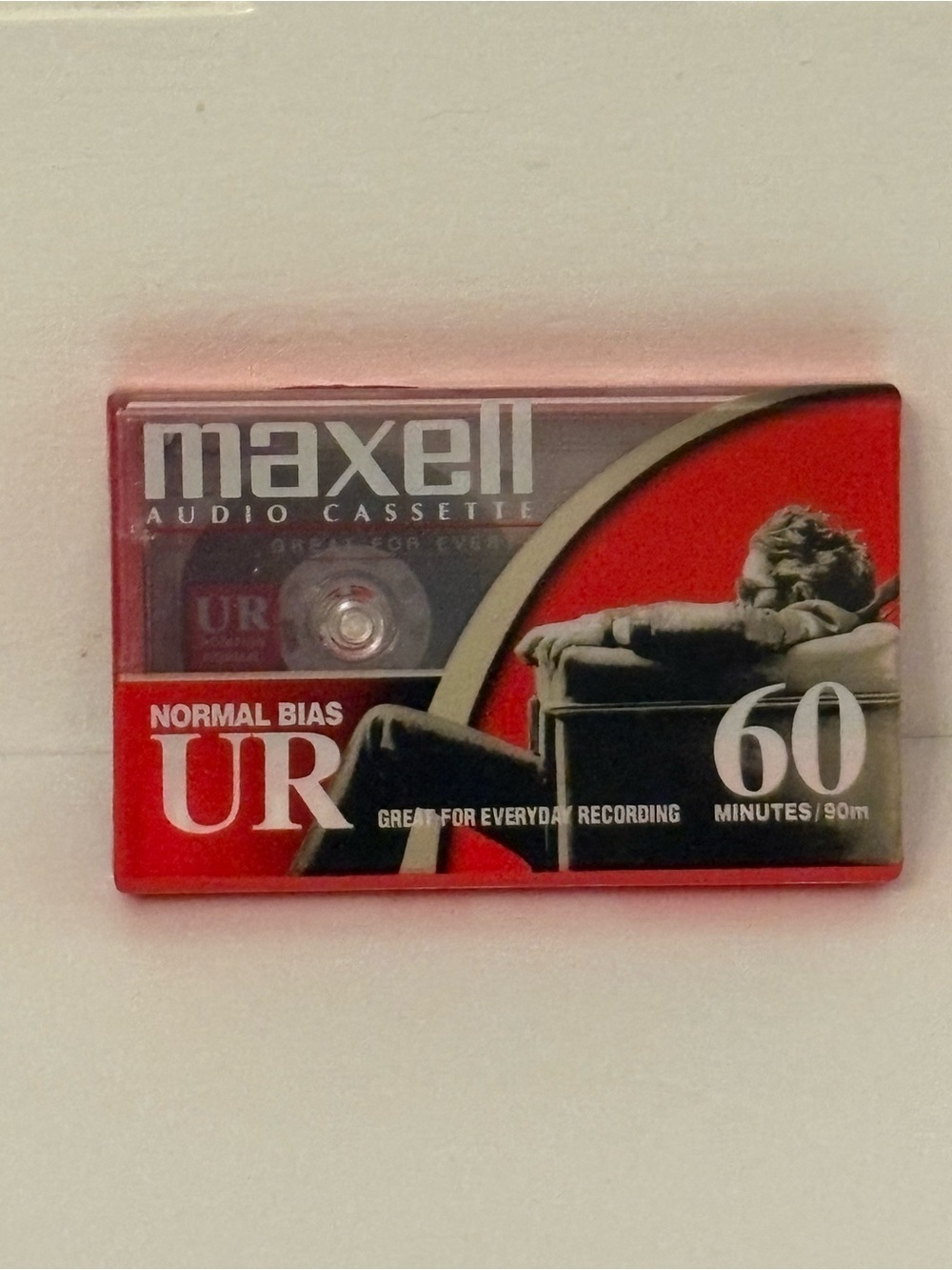 VTG Maxell Audio Cassette Tape Red Black New Sealed Hair Blowing Back OS
